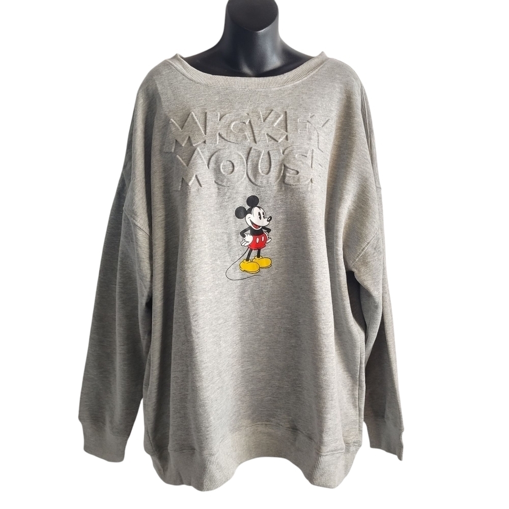 Disney Mickey Gray Sweatshirt Crewneck 3D Crewneck Size LG